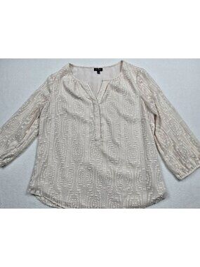 Talbots Womens Textured Cream Blouse M 3/4 Sleeve